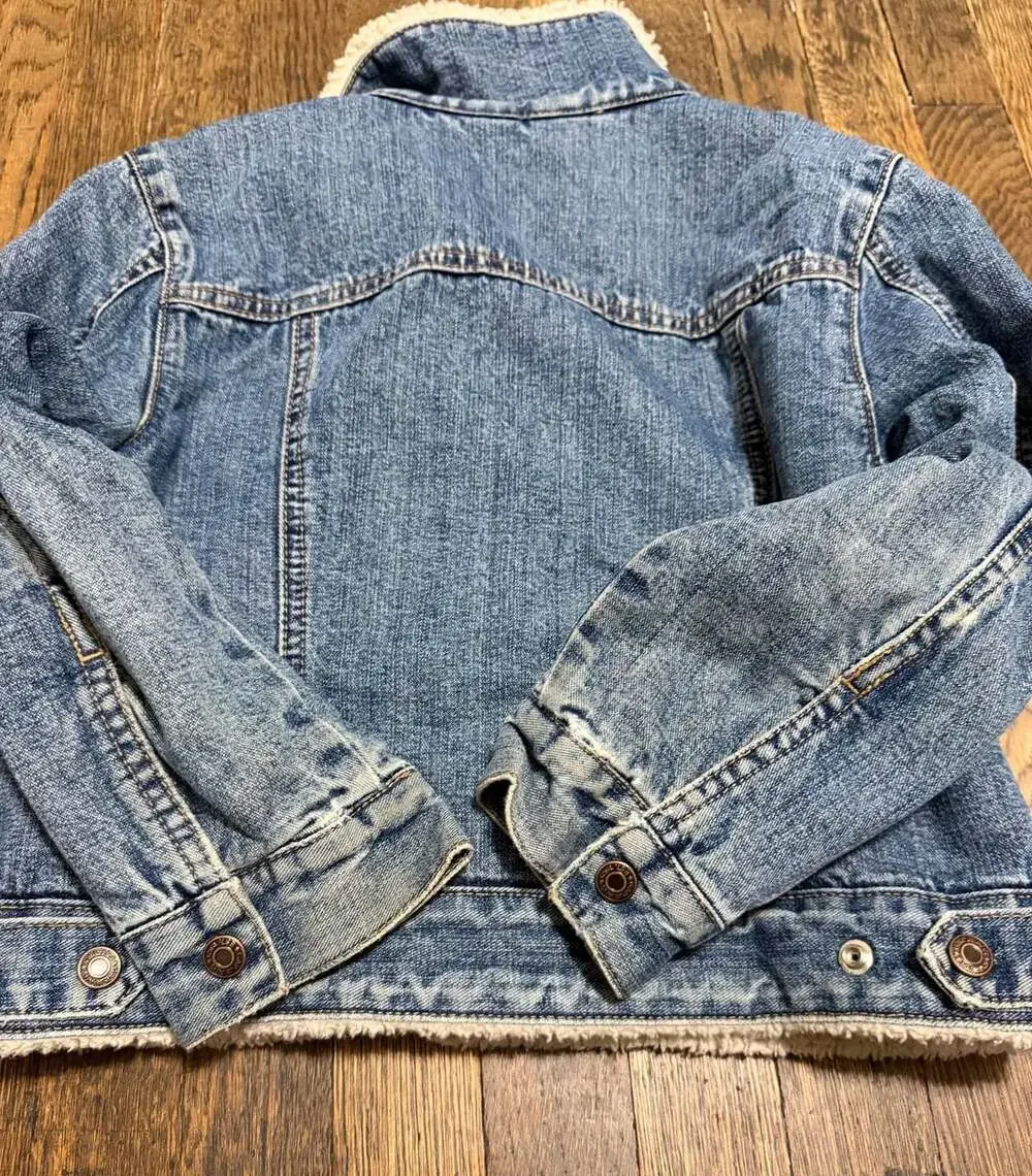 Vintage Y2K 2002 Kids Gap Sherpa Lined Denim Trucker Jacket Size 5-6 Blue Unisex